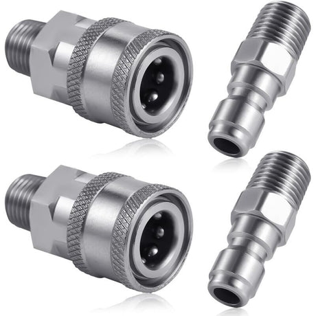 Pressure Washer Coupler Set, 1/4 Inch NPT Stainless Steel Quick Connector Male Female External Thread, Cleaning Use