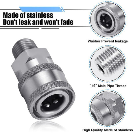 Pressure Washer Coupler Set, 1/4 Inch NPT Stainless Steel Quick Connector Male Female External Thread, Cleaning Use