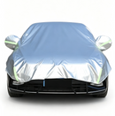 Half Car Cover Sedan with Green Reflective Strip,All Weather Car Body Cover for Sun, Rain, Dust(Fit People Movers,Utes Length 5.2m to 5.8m)-silver