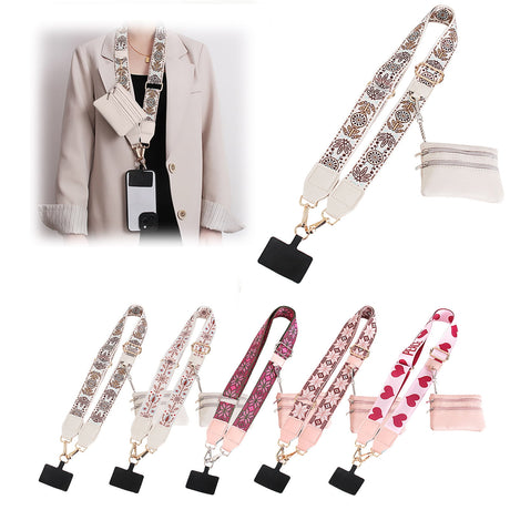 Clip and Go Phone Strap with Zipper Pouch,Crossbody Adjustable Chain Lanyard with PU Leather Wallet for All Phones F-A 2PCS