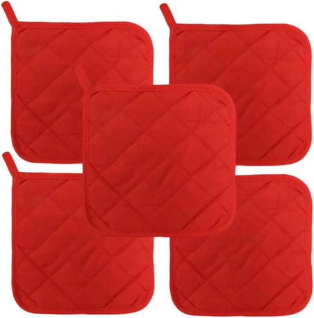 5Pcs Kitchen Pot Holders Set Heat Resistant Pure Cotton Potholders Kit Trivets Large Coasters Hot Pads Pot Holders for Everyday Cooking and Baking by 6.5 x 6.5 Inch Red
