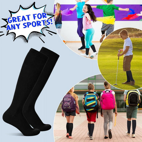HEQUSIGNS 3 Pairs Kids Soccer Socks,Boys Girls Long Hockey Rugby Socks,Unisex Anti-slip Towel Bottom Football Socks for Children Aged 4-13 to Playing Sports Black
