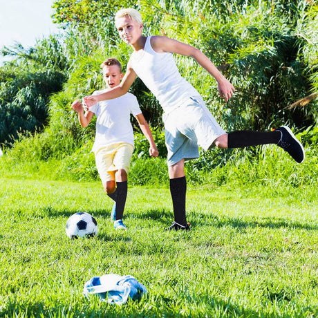 HEQUSIGNS 3 Pairs Kids Soccer Socks,Boys Girls Long Hockey Rugby Socks,Unisex Anti-slip Towel Bottom Football Socks for Children Aged 4-13 to Playing Sports Black