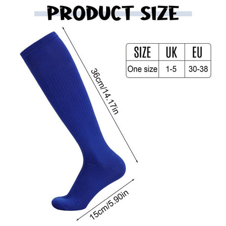 HEQUSIGNS 3 Pairs Kids Soccer Socks,Boys Girls Long Hockey Rugby Socks,Unisex Anti-slip Towel Bottom Football Socks for Children Aged 4-13 to Playing Sports Black+Blue+White