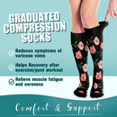 6Pairs Compression Socks for Women and Men - Best for Circulation, Running, Athletic, Recover, Nurse, Travel L/XL 06 Black Flower