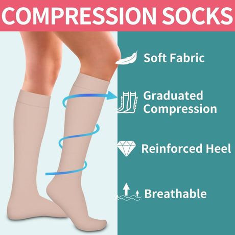 6Pairs Compression Socks for Women and Men - Best for Circulation, Running, Athletic, Recover, Nurse, Travel L/XL 21 Pink 5 Pairs/White