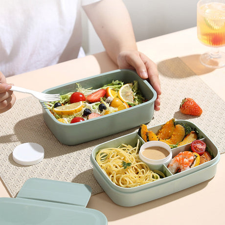 Xuniizn Bento Box Adult Lunch Box, Containers for Adults Men Women, Lunchable Food Container with Utensils, Sauce Jar, Muffin Liners, Microwave & Dishwasher Safe Green#3