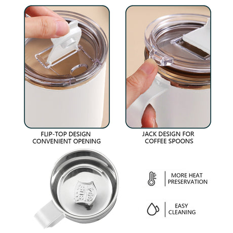 Insulated Coffee Mug with Handle & Lid - 17oz Stainless Steel Travel Tumbler, Double Wall Vacuum (Black) by PALIFEUR 11_【Office Essential】 Desktop Smart Temperature Control Coffee Mug
