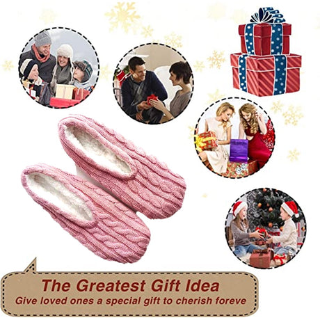 1Pairs Womens Thick & Warm Slipper Socks with Non Slip Grippers - House Socks light pink
