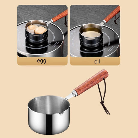 Bakeware Clearance! JWDX Oil Pouring Pot 80Ml, Stainless Steel Pan Mini Milk Warmer Pot Soup Pan with Wooden Handle Small Saucepan for Butter Warmer Heating Milk Cooking A