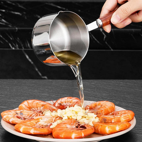 Bakeware Clearance! JWDX Oil Pouring Pot 80Ml, Stainless Steel Pan Mini Milk Warmer Pot Soup Pan with Wooden Handle Small Saucepan for Butter Warmer Heating Milk Cooking A