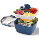 Food Storage, Light Meal Salad Box Japanese Style Double Layer Compartment Lunch Box, Kitchen Supplies , 1Pc Portable Box and Salad Bowl Combo Keep Your Food Fresh and Organized Blue