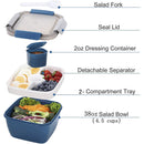 Food Storage, Light Meal Salad Box Japanese Style Double Layer Compartment Lunch Box, Kitchen Supplies , 1Pc Portable Box and Salad Bowl Combo Keep Your Food Fresh and Organized Blue
