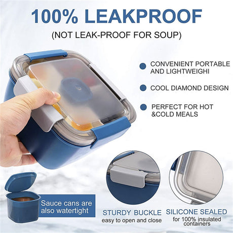 Food Storage, Light Meal Salad Box Japanese Style Double Layer Compartment Lunch Box, Kitchen Supplies , 1Pc Portable Box and Salad Bowl Combo Keep Your Food Fresh and Organized Blue