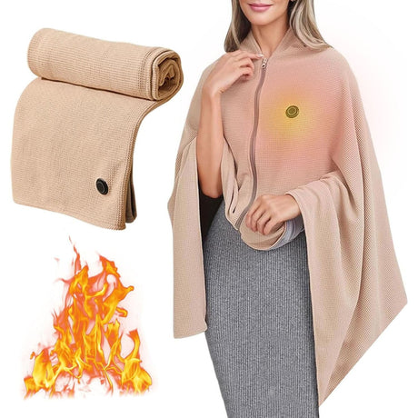 Lgcasl Heated Shawl for Women Heated Blanket with Soft Knit Shawl Zippered Wrap Usb Powered Blanket Scarf for Winter 2025 Warm Comfort for Outdoor Travel and Home One Size B