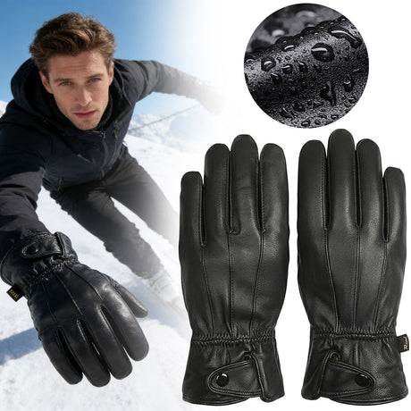 LGCASL Clearance! Mens Gloves，Gloves for Men，Mens Winter Gloves，Mens Leather Gloves Mens Winter Black Leather Gloves for Driving Dress Real Sheepskin Leather Warm Fleece Lined Gloves- 23*12cm Black