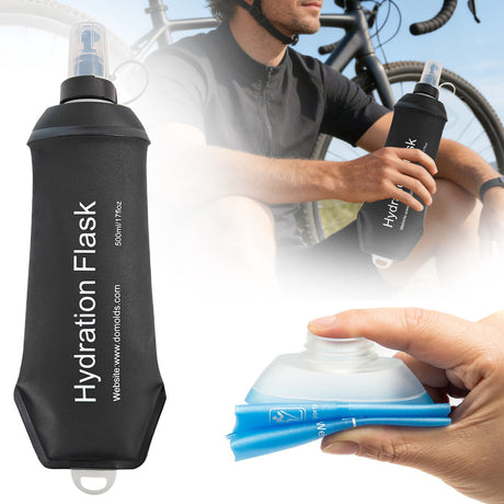 150ml Soft Flask,Light Tpu Foldable Soft Water Bottle Leak Proof Hydration Flask,Soft Water Bottle Running for Running Hiking Cycling Camping Portable Travel Sports Water Bag Easy to Carry M(250ml) Black