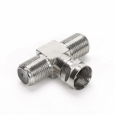 Cable Tv Connector F Tee Head One Two Female Inch Cable Is Connected To The Connector Silver