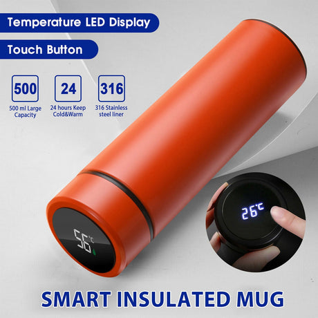 JWDX Glass and Bottle Clearance! Stainless Steel Vacuum Flask Smart Kettle Lcd Screen Display Temperature, Kitchen Cups Promotion Include 1×Thermos Cup Orange
