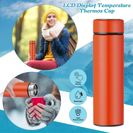 JWDX Glass and Bottle Clearance! Stainless Steel Vacuum Flask Smart Kettle Lcd Screen Display Temperature, Kitchen Cups Promotion Include 1×Thermos Cup Orange