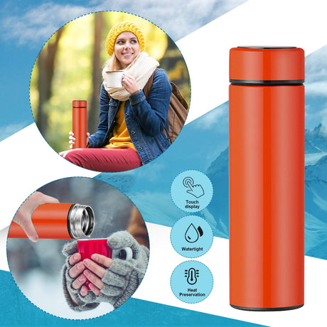 JWDX Glass and Bottle Clearance! Stainless Steel Vacuum Flask Smart Kettle Lcd Screen Display Temperature, Kitchen Cups Promotion Include 1×Thermos Cup Orange