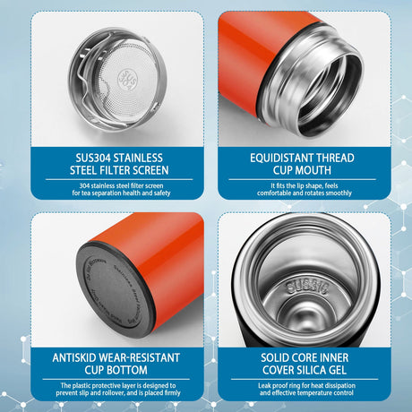 JWDX Glass and Bottle Clearance! Stainless Steel Vacuum Flask Smart Kettle Lcd Screen Display Temperature, Kitchen Cups Promotion Include 1×Thermos Cup Orange