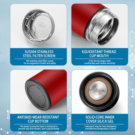 Clearance Back to School Supplies! JWDX Led Smart Touch Screen Temperature Measurement Thermos Cup Boutique Smart Display Series Inner 304 Material + Outer 201 Material 1Pc White Red