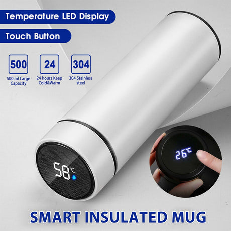 Clearance Back to School Supplies! JWDX Led Smart Touch Screen Temperature Measurement Thermos Cup Boutique Smart Display Series Inner 304 Material + Outer 201 Material 1Pc White