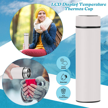 Clearance Back to School Supplies! JWDX Led Smart Touch Screen Temperature Measurement Thermos Cup Boutique Smart Display Series Inner 304 Material + Outer 201 Material 1Pc White