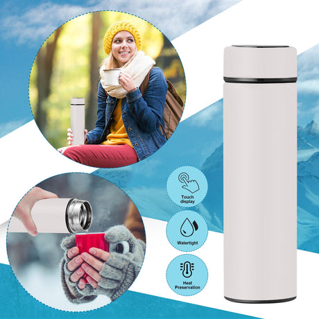 Clearance Back to School Supplies! JWDX Led Smart Touch Screen Temperature Measurement Thermos Cup Boutique Smart Display Series Inner 304 Material + Outer 201 Material 1Pc White