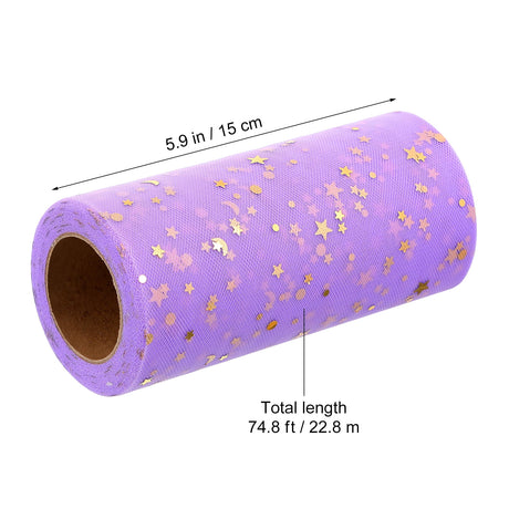 Ortofally Tulle Roll Spool Tulle Fabric Roll with Star Sequins for Wedding Table Tutu Dress Skirt Light Purple 2280x15cm Dark Grey