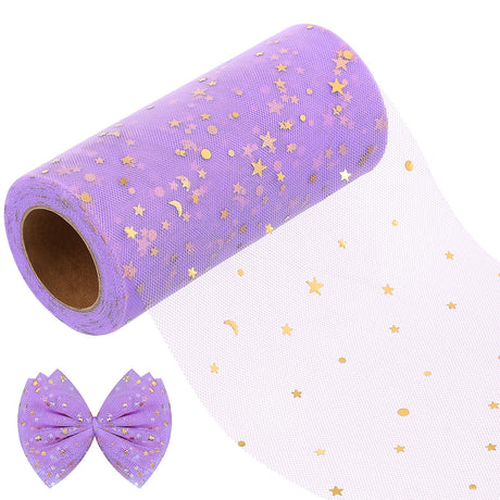 Ortofally Tulle Roll Spool Tulle Fabric Roll with Star Sequins for Wedding Table Tutu Dress Skirt Light Purple 2280x15cm Lavender