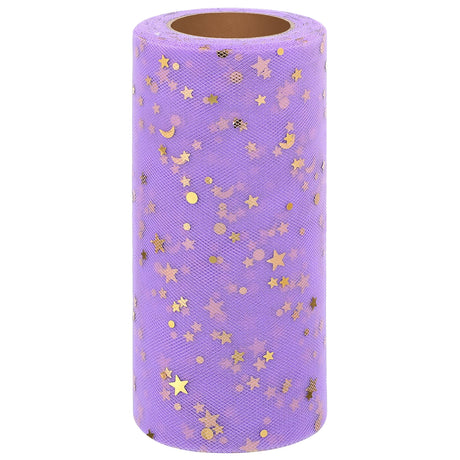 Ortofally Tulle Roll Spool Tulle Fabric Roll with Star Sequins for Wedding Table Tutu Dress Skirt Light Purple 2280x15cm Lavender