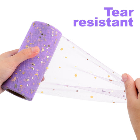 Ortofally Tulle Roll Spool Tulle Fabric Roll with Star Sequins for Wedding Table Tutu Dress Skirt Light Purple 2280x15cm Lavender