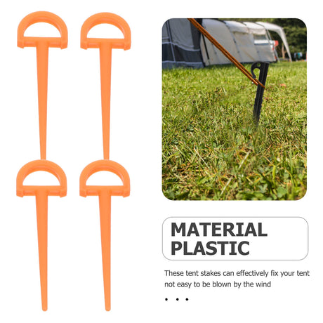 SWETRACE 4Pcs Ground Stakes in Orange Plastic for Tents and Outdoor Gear 3.5in