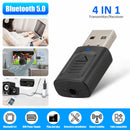 4 IN 1 5.0 Bluetooth Adapter USB Wireless Bluetooth Sender Receiver Music Audio for TV Portable 3.5mm AUX Adaptor