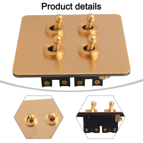 Toggle Light Rocker Switch 1/2 Way Retro Brass Plate Lever 86 Type Toggle Switch 1 Gang Smile Home 4 Gang
