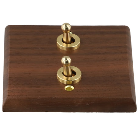 Toggle Light Rocker Switch 1/2 Way Retro Walnut Wood Plate Brass Lever 1 Gang Smile Home 2 Gang