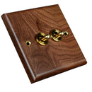 Toggle Light Rocker Switch 1/2 Way Retro Walnut Wood Plate Brass Lever 1 Gang Smile Home 2 Gang