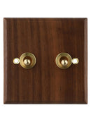 Toggle Light Rocker Switch 1/2 Way Retro Walnut Wood Plate Brass Lever 1 Gang Smile Home 2 Gang