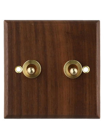 Toggle Light Rocker Switch 1/2 Way Retro Walnut Wood Plate Brass Lever 1 Gang Smile Home 2 Gang