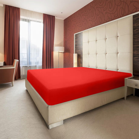 King Size Fitted Sheet, 100% Egyptian Cotton, Deep Pocket Premium Cotton Mattress Sheet,Double Bed Fitted Sheet Piece Non-Slip Fixed Bed Cover All-Inclusive Mattress Protection Bed Cover Red