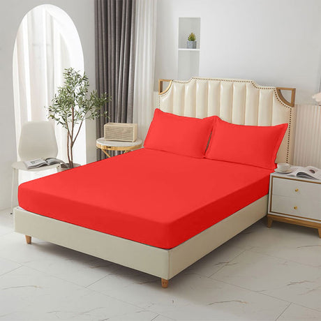 King Size Fitted Sheet, 100% Egyptian Cotton, Deep Pocket Premium Cotton Mattress Sheet,Double Bed Fitted Sheet Piece Non-Slip Fixed Bed Cover All-Inclusive Mattress Protection Bed Cover Red
