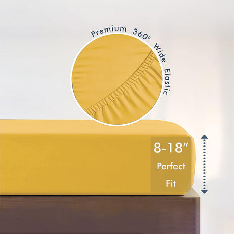 King Size Fitted Sheet, 100% Egyptian Cotton, Deep Pocket Premium Cotton Mattress Sheet,Double Bed Fitted Sheet Piece Non-Slip Fixed Bed Cover All-Inclusive Mattress Protection Bed Cover Yellow