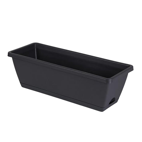 14 Inch Black Plastic Rectangular Window Planter Box, Window Vegetable Planter Box with Trays, 2025 New Vuyungers Rectangular Flower Pots for Windowsill, Garden, Balcony, Patio Black