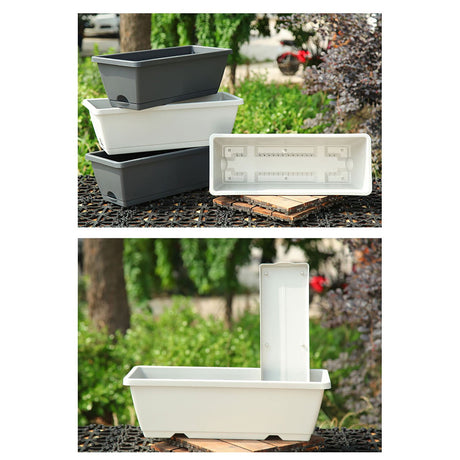 14 Inch Black Plastic Rectangular Window Planter Box, Window Vegetable Planter Box with Trays, 2025 New Vuyungers Rectangular Flower Pots for Windowsill, Garden, Balcony, Patio Black