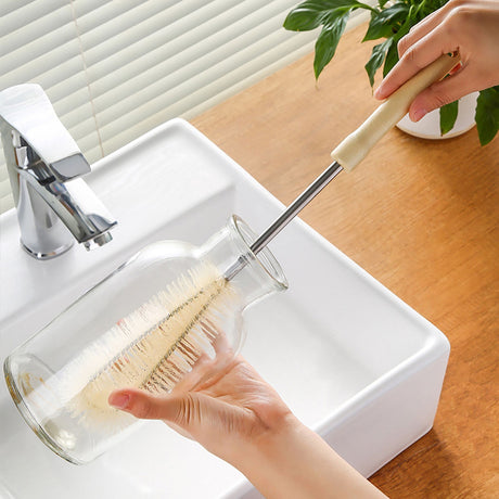 Cup Brush Cleaner with Long Handle - Small L-Shaped Cleaning Brush for Bottles, Mugs, Glasses, Ceramic, Plastic, and Vacuum Flasks, Soft Nylon Bristles, Convenient Hanging Design,10 inch, Easy Storage C