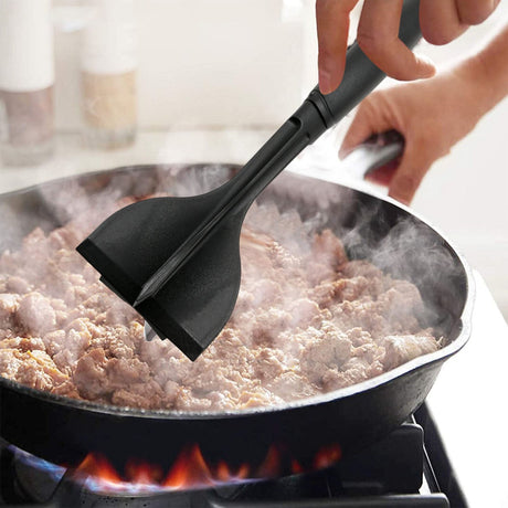 Manual Hamburger Meat Chopper Stirrer - Long Handle Chopper for Mixing Cutting, Egg Salad, Mashed Potato Red, Heat Resistant Meat Masher for Ground Beef, Hamburger Meat, Kitchen Tool black