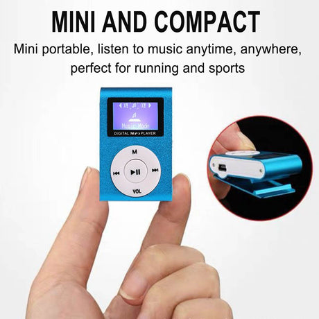 Portable MP3 Player with Clip - Mini USB LCD Screen MP3 Player, Support MP1, MP2, MP3 Music Formats, Built-in Rechargeable Battery,Includes Headphones, for Sports and Outdoor Activities Blue