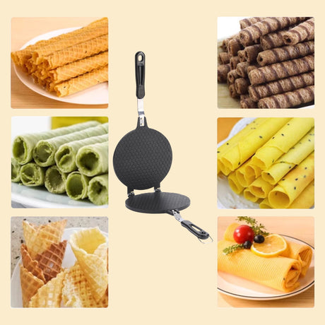 Waffle Maker,Baking pizzelle Maker,Quesadilla Maker ice Cream Cone Maker,Large Waffle Maker Cake pan,Mini Crispy Machine,Multipurpose Tortilla Press Stove Top Pan for Kitchen L Black